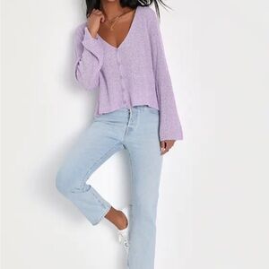 Lulu’s Lavender Loose Knit Cardigan Sweater